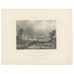 Antiker Druck der Monumente auf dem Gelände der Schlacht von Waterloo (ca. 1840)