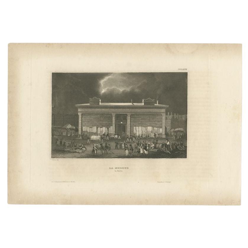 Stampa antica della camera mortuaria di Parigi di Meyer, 1844
