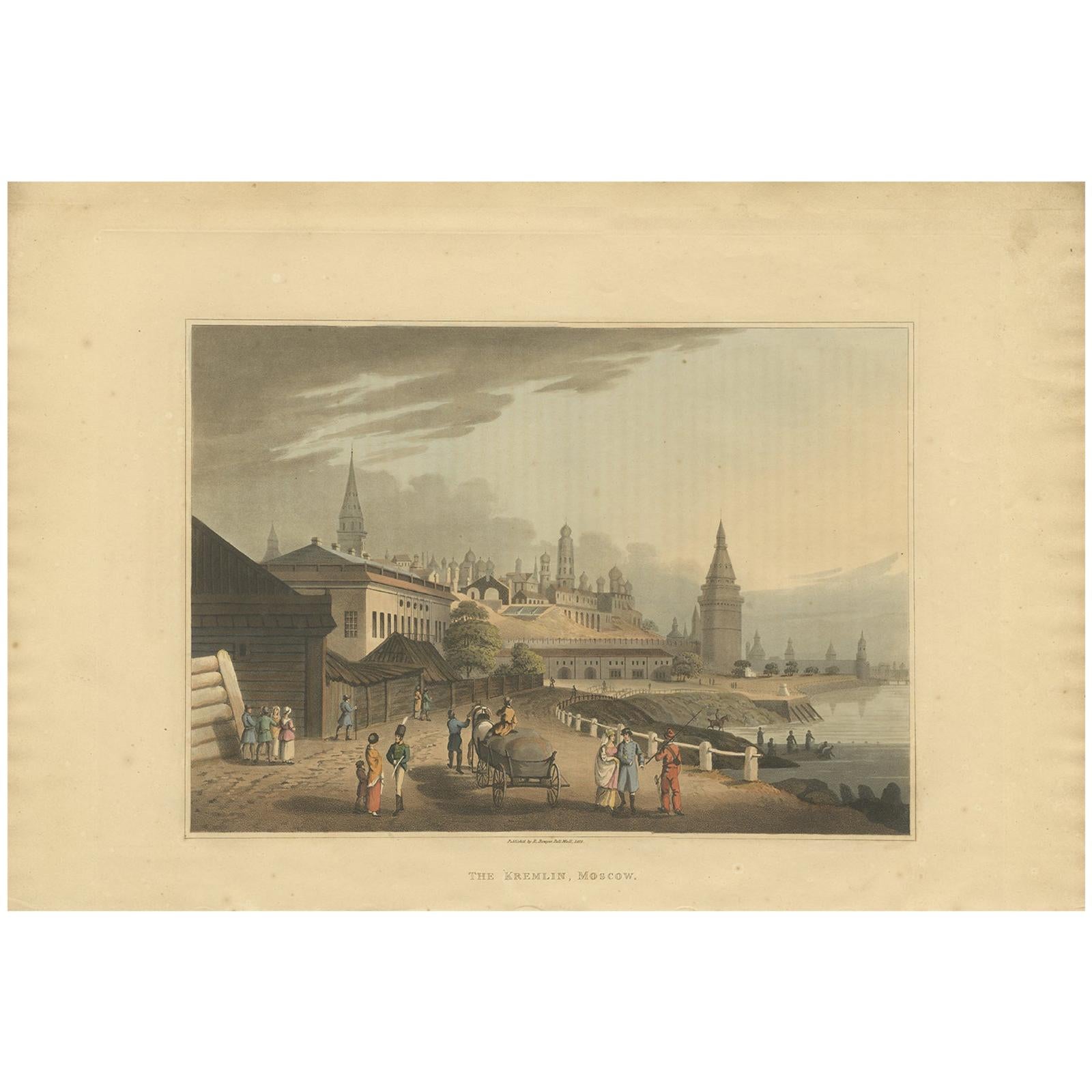 Antiker Druck des Moskauer Kremls von Bowyer, 1816
