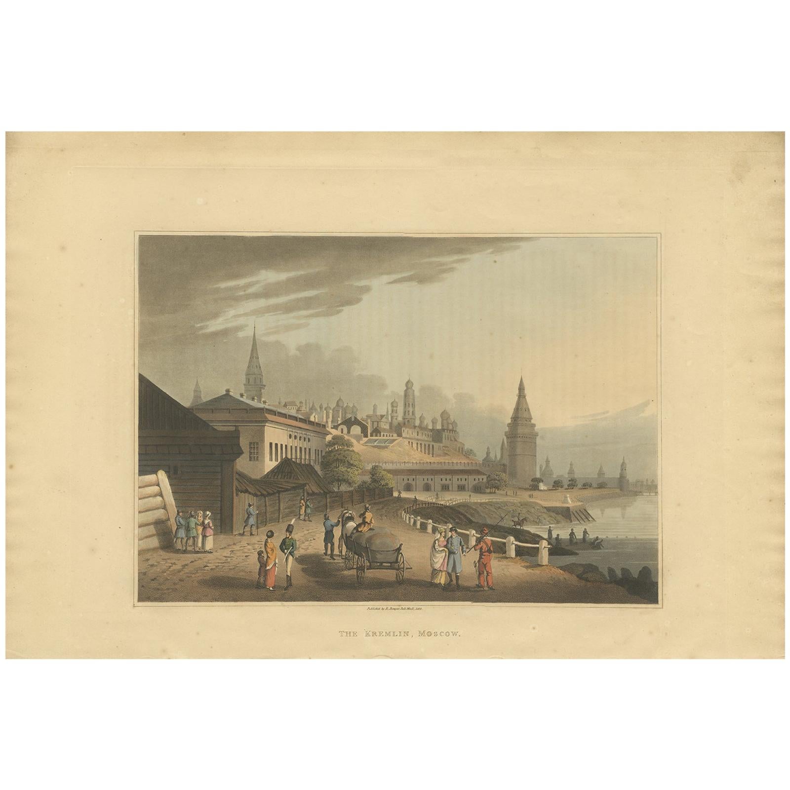 Stampa antica del Cremlino di Mosca di Bowyer, 1816