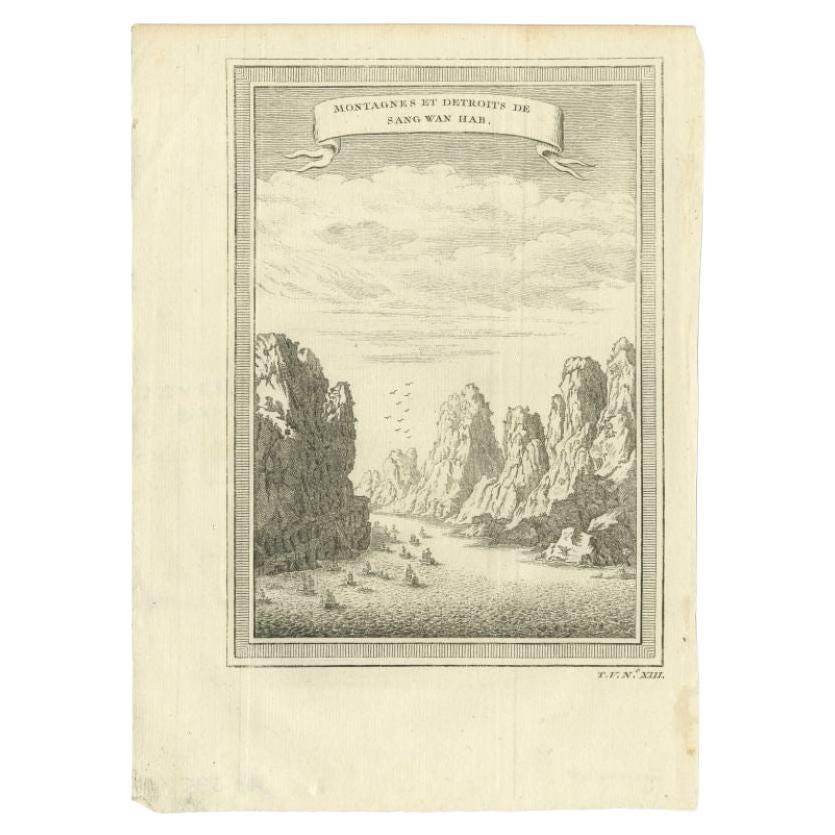 Antique Print of the Mountains and Strait of Sang Wan Hab by Prévost, 1746 For Sale