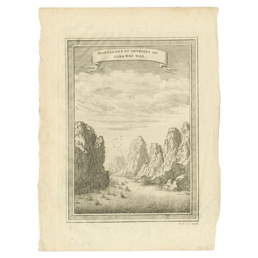Antique Print of the Mountains and Strait of Sang Wan Hab by Prévost, 1746 For Sale