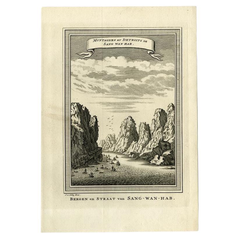 Antique Print of the Mountains and Strait of Sang Wan Hab, China 1749