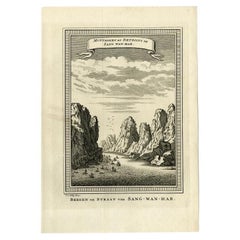 Vintage Print of the Mountains and Strait of Sang Wan Hab, China 1749