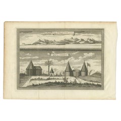 Antique Print of the Mountains & Village on Sierra Leone by Van der Schley, 1748