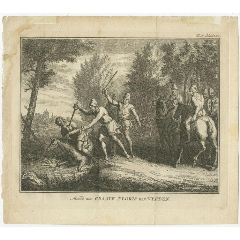 Antique Print of the Murder of Floris V, c.1760