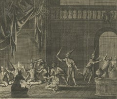 Antique Print of the Murder of Kings in Cambodia while Playing Cards, 1726