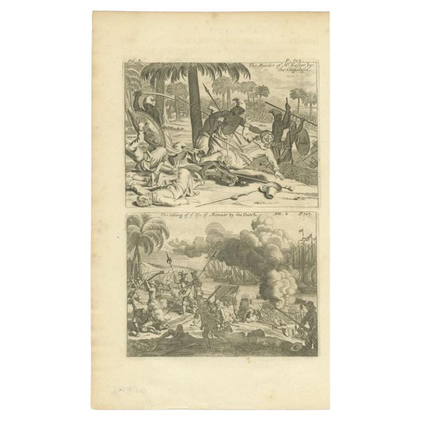 Antique Print of the Murder of Mr. Koster, c.1730 For Sale