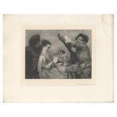 Stampa antica di "La lezione di musica" realizzata dopo A. Watteau nel 1902