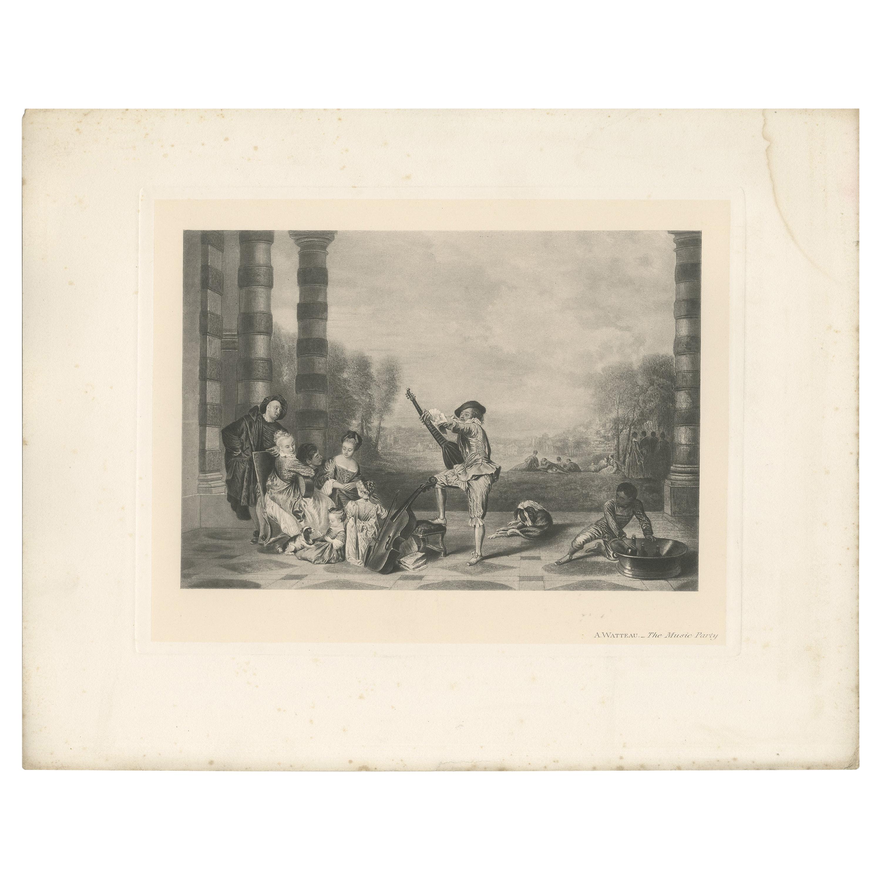 Antique Print of 'The Music Party' Made after A. Watteau '1902'