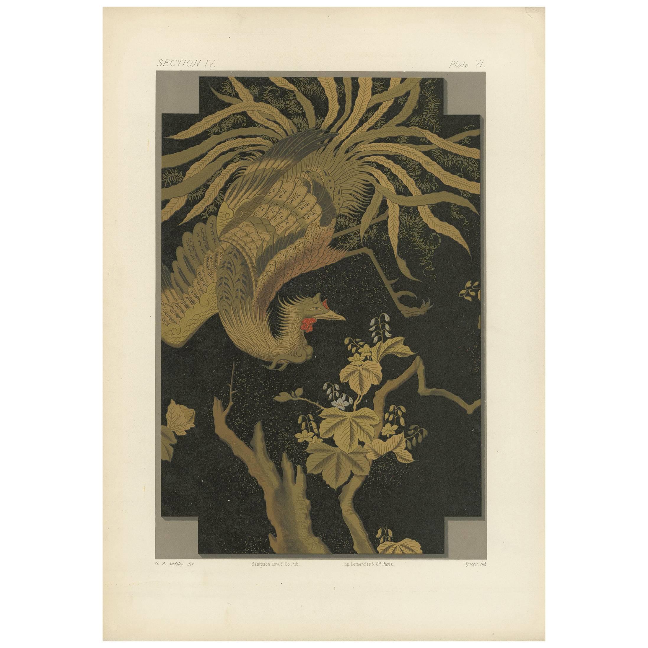 Antique Print of the Mythical 'Howo' above the Kiri, Japan by G. Audsley, 1882 For Sale