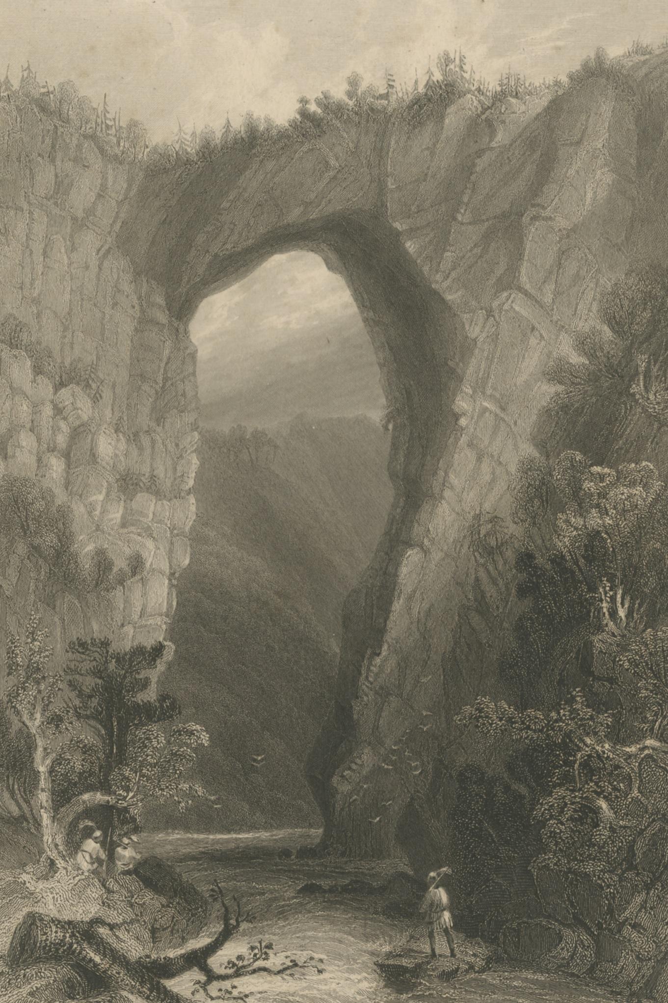 Impression ancienne du pont naturel de Viriginia, datant d'environ 1860 État moyen - En vente à Langweer, NL
