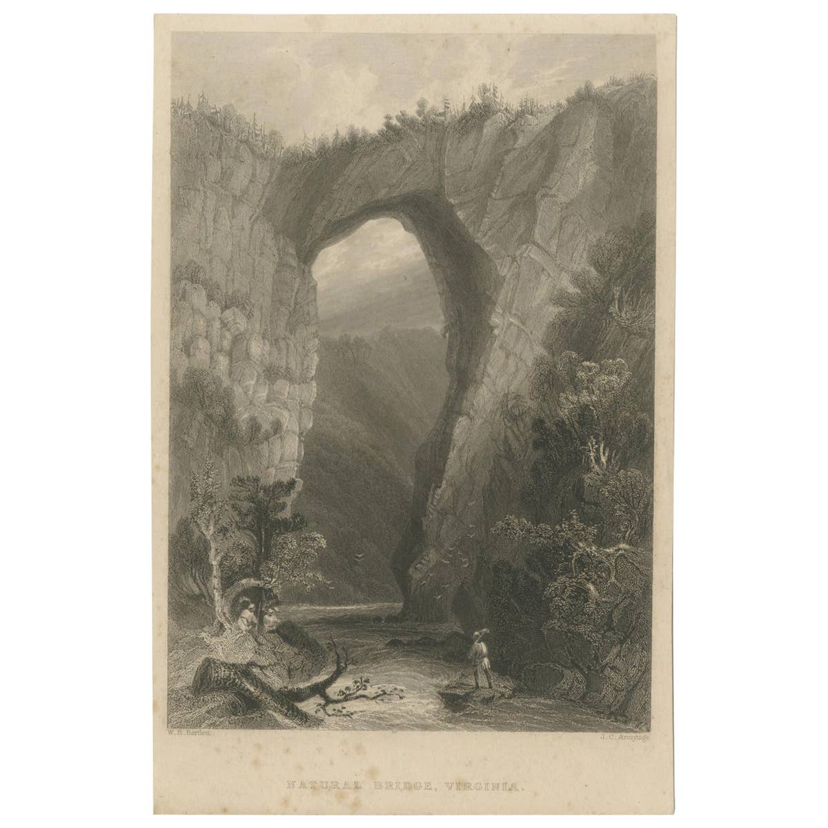 Antique Print of the Natural Bridge of Viriginia, circa 1860