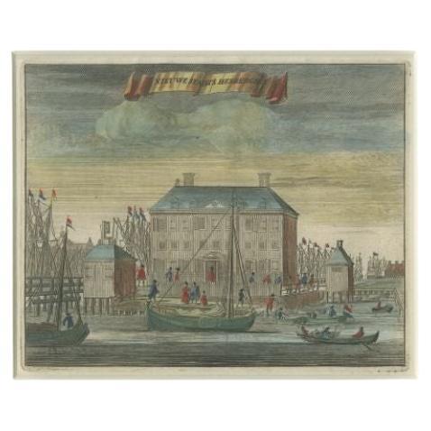 Antique Print of the New City Inn of Amsterdam by Commelin, 1726 For Sale