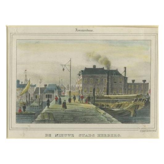 Antique Print of the New City Inn of Amsterdam by Van Lier, c.1850