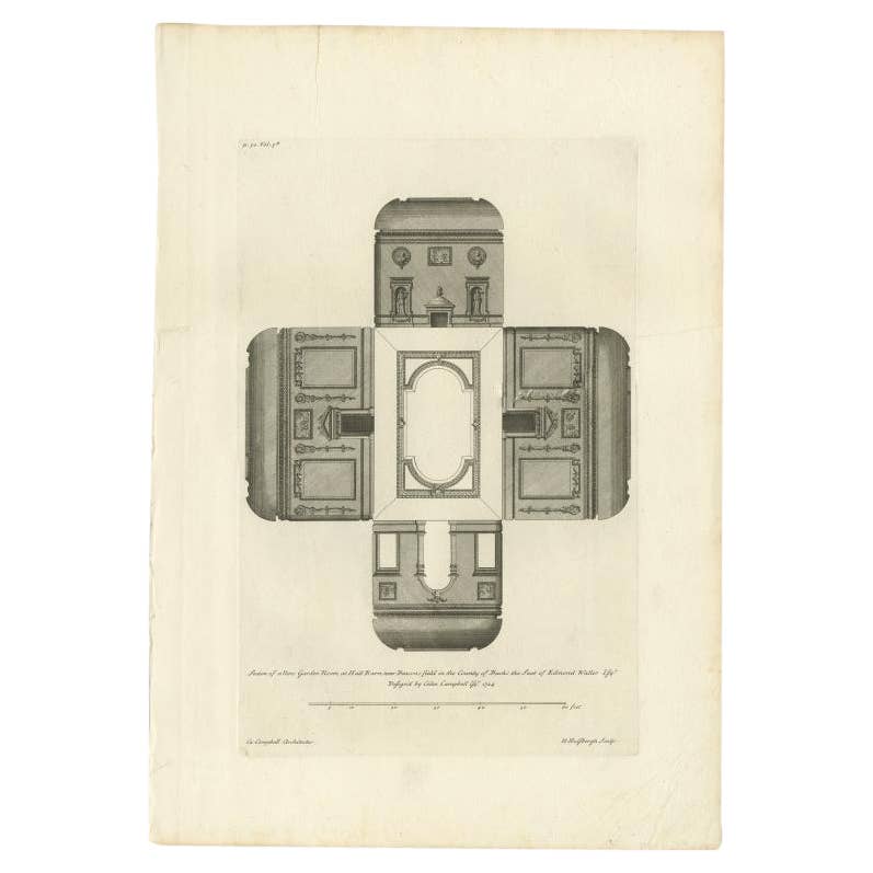 Antique Print of the New Garden Room of Hall Barn by Campbell, 1725