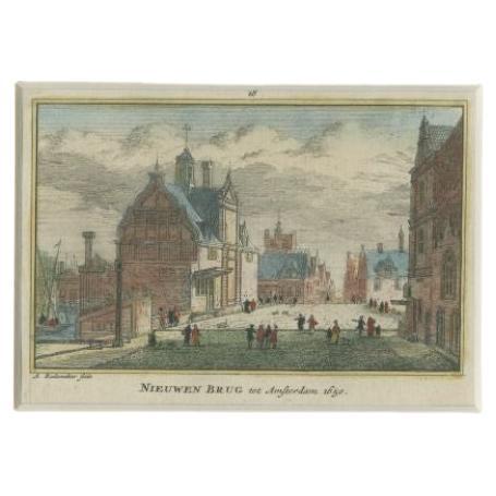 Antique Print of the 'Nieuwe Brug' in Amsterdam by Rademaker, c.1730