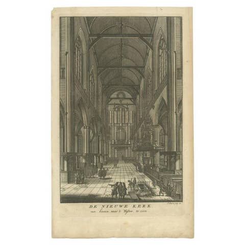 Antique Print of the 'Nieuwe Kerk' Church of Amsterdam by Goeree, 1765
