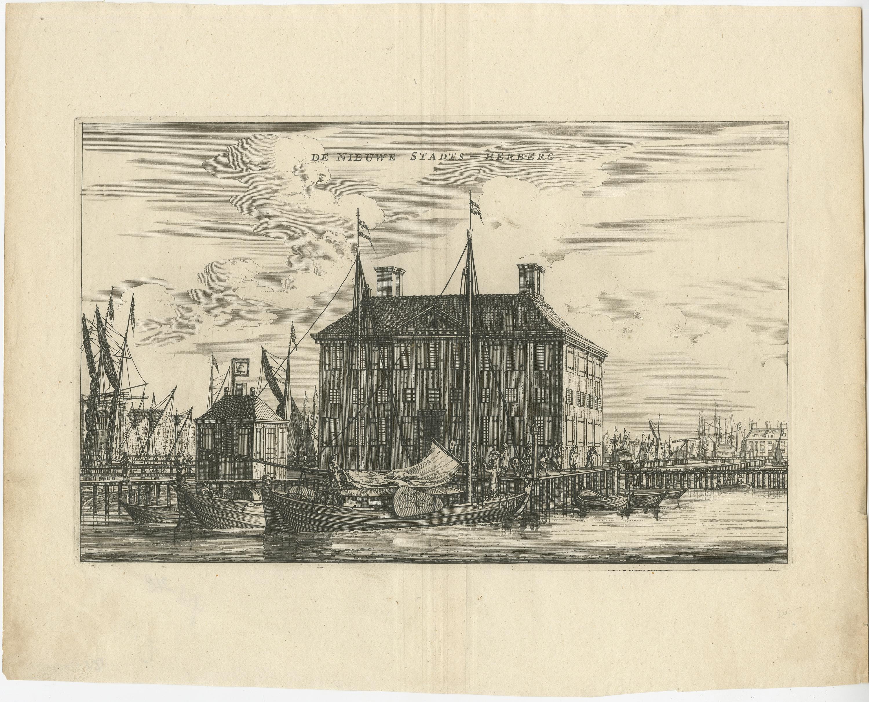 18th Century and Earlier Antique Print of the 'Nieuwe Stadsherberg' by Dapper, c.1663 For Sale