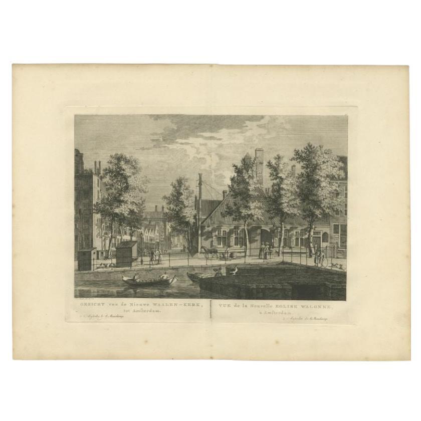 Antique Print of the 'Nieuwe Walenkerk' in Amsterdam by Maaskamp, 1805 For Sale