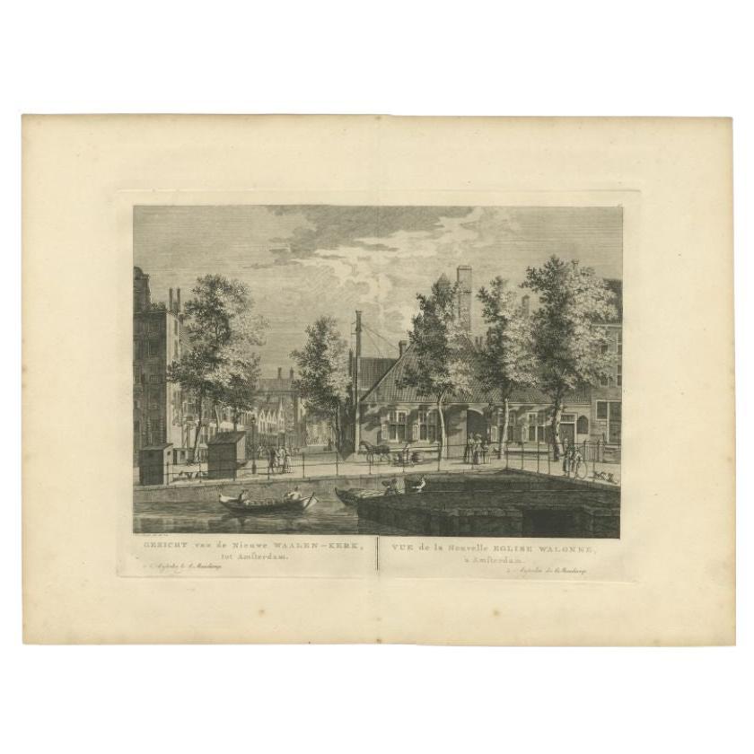 Antique Print of the 'Nieuwe Walenkerk' in Amsterdam by Maaskamp, 1805 For Sale