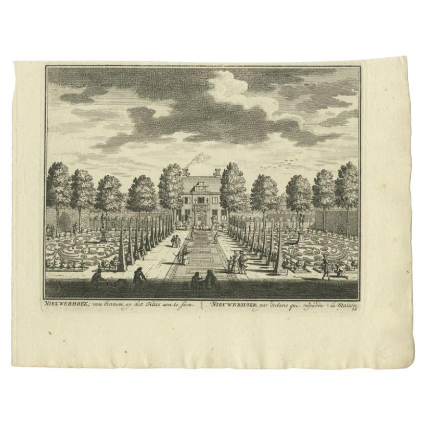 Antique Print of the 'Nieuwerhoek' Estate by Stoopendaal, 1719