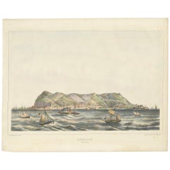 Antiker antiker Druck der Nordküste Gibraltars von F. Appel, um 1890