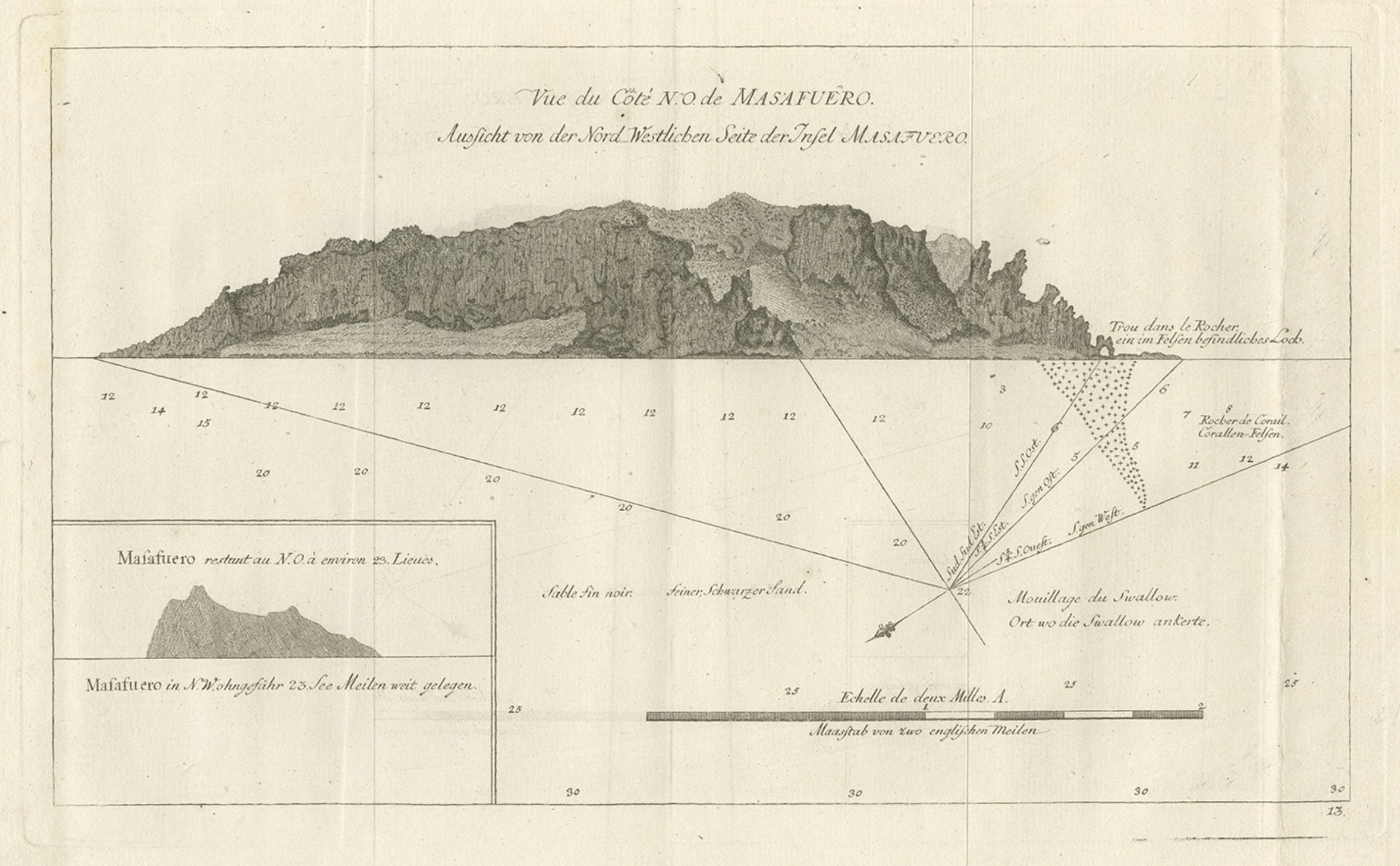 Paper Antique Print of the North-West Coast of Masafuero or Alejandro Selkirk Island For Sale
