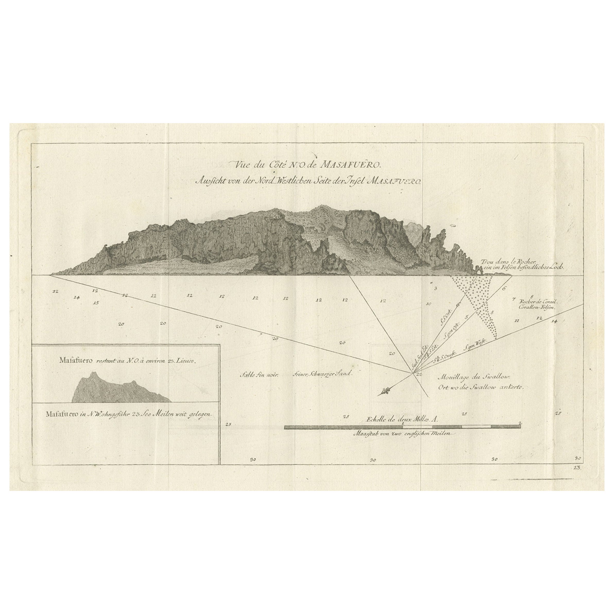 Antique Print of the North-West Coast of Masafuero or Alejandro Selkirk Island