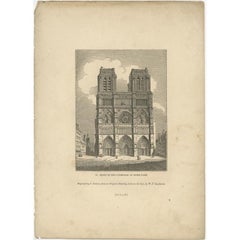 Antique Print of the Notre-Dame de Paris Cathedral in Paris, France, 1835