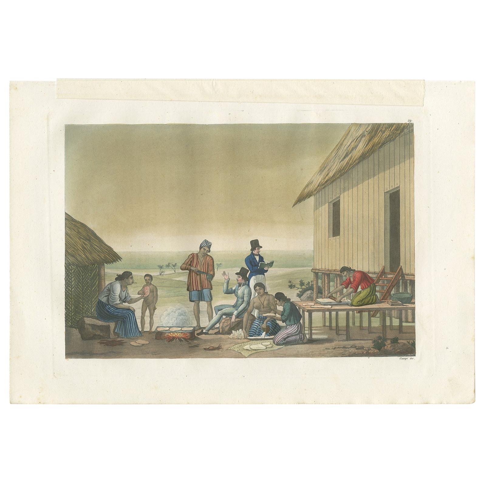 Antique Print of the Occupations of the Agagna People by Ferrario '1831' For Sale