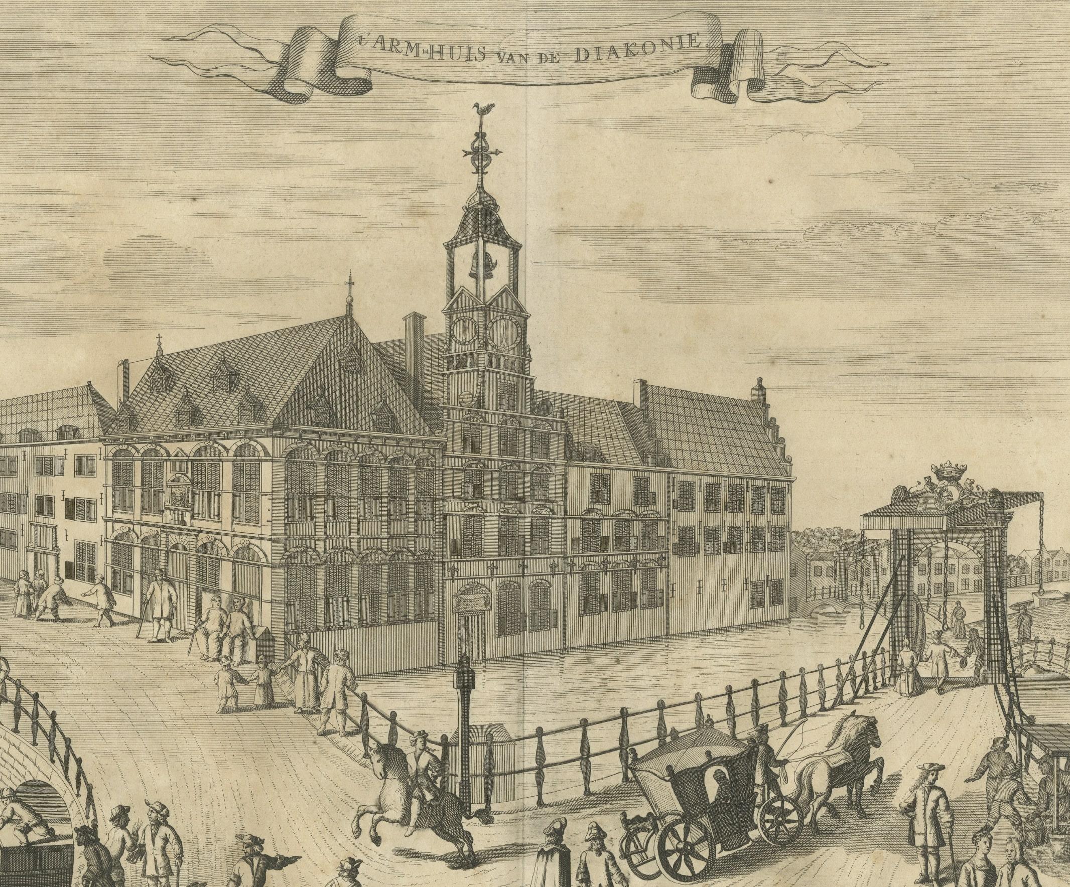 Antique Print of the Old Parish Women and Children's Home, The Hague In Good Condition For Sale In Langweer, NL