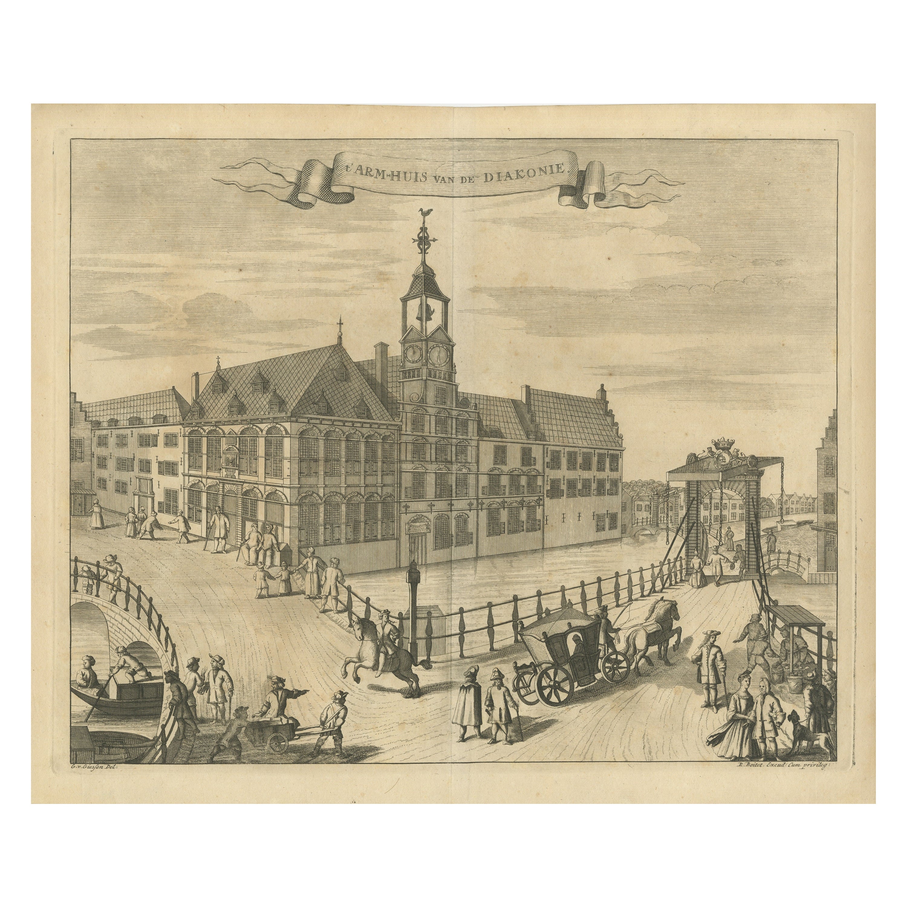 Antiker Druck des alten Pariser Frauen- und Kinderhauses, Den Haag
