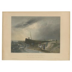 Antique Print of the Old Pier at Littlehampton by Wilkinson, 'C.1850'