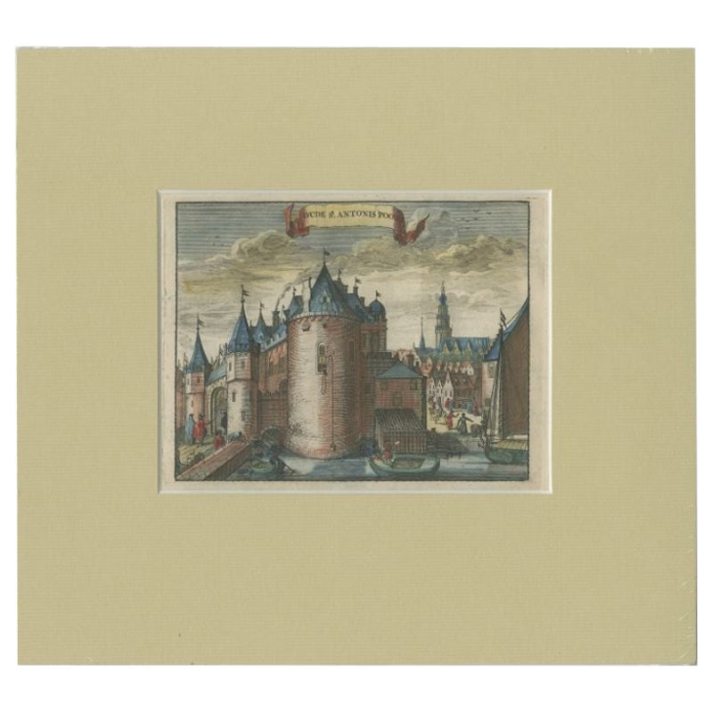 Impression ancienne de la « vieille porte de Saint-Antoine » à Amsterdam par Commelin, 1726