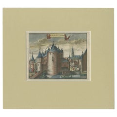 Impression ancienne de la « vieille porte de Saint-Antoine » à Amsterdam par Commelin, 1726