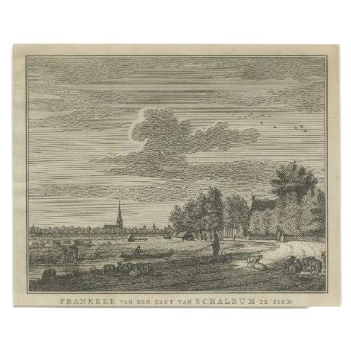 Impression ancienne de la vieille ville universitaire de Franeker aux Pays-Bas ''1786''.