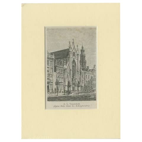 Antique Print of the 'Onze-lieve-vrouwekerk' in Amsterdam, c.1900