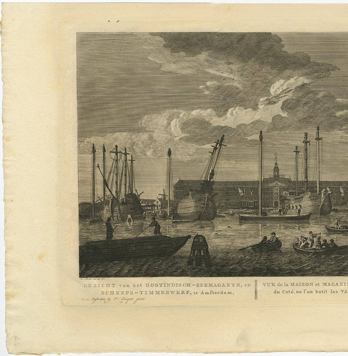 Antique Print of the 'Oostindisch-Zeemagazyn' in Amsterdam by H.P. Schouten