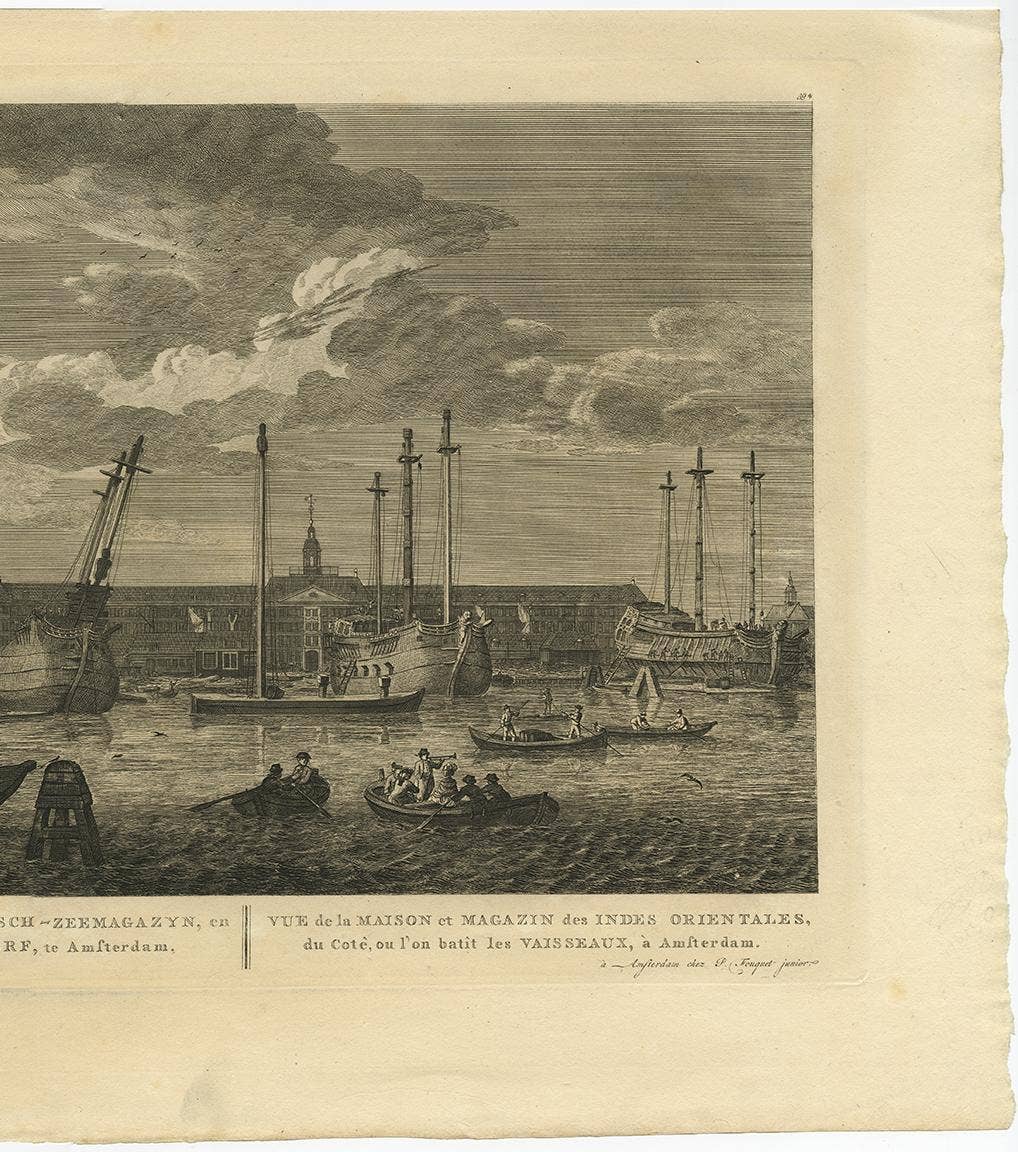 Antique Print of the 'Oostindisch-Zeemagazyn' in Amsterdam by H.P. Schouten
