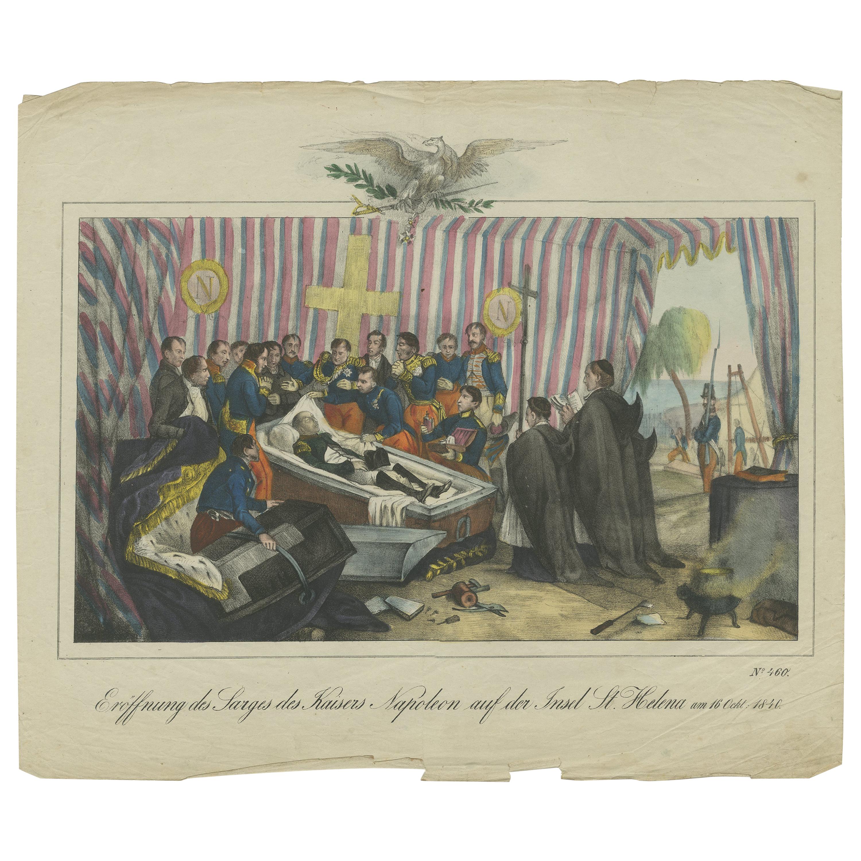 Impression ancienne de l'ouverture du coffret de Napoléon sur Sainte-Hélène, vers 1900