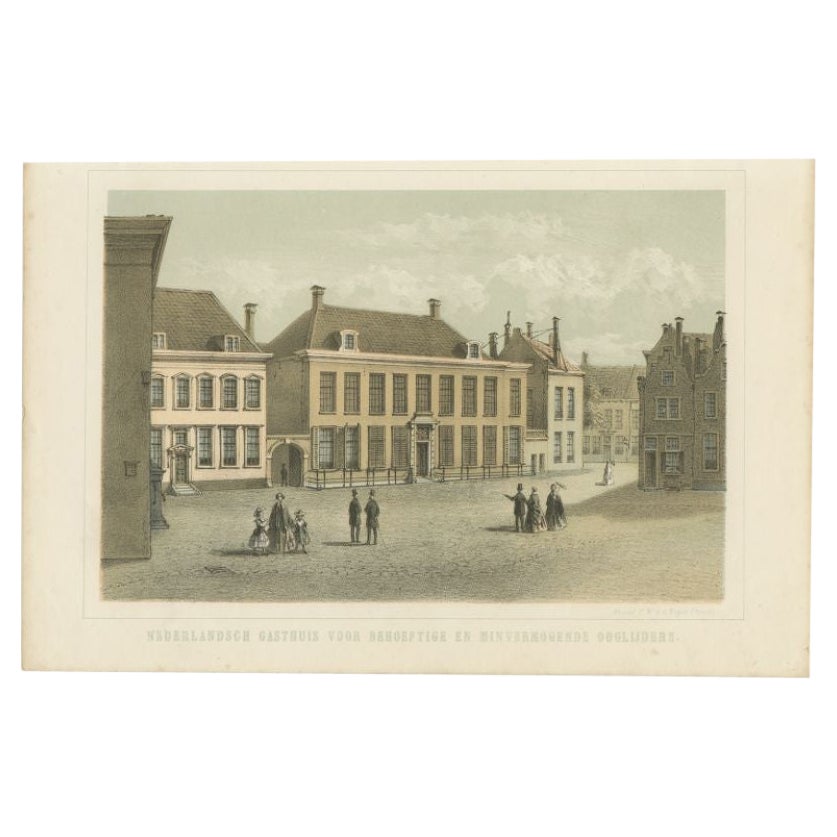 Antiker Druck des Ophthalmologischen Hospitals in Utrecht, Niederlande, 1859