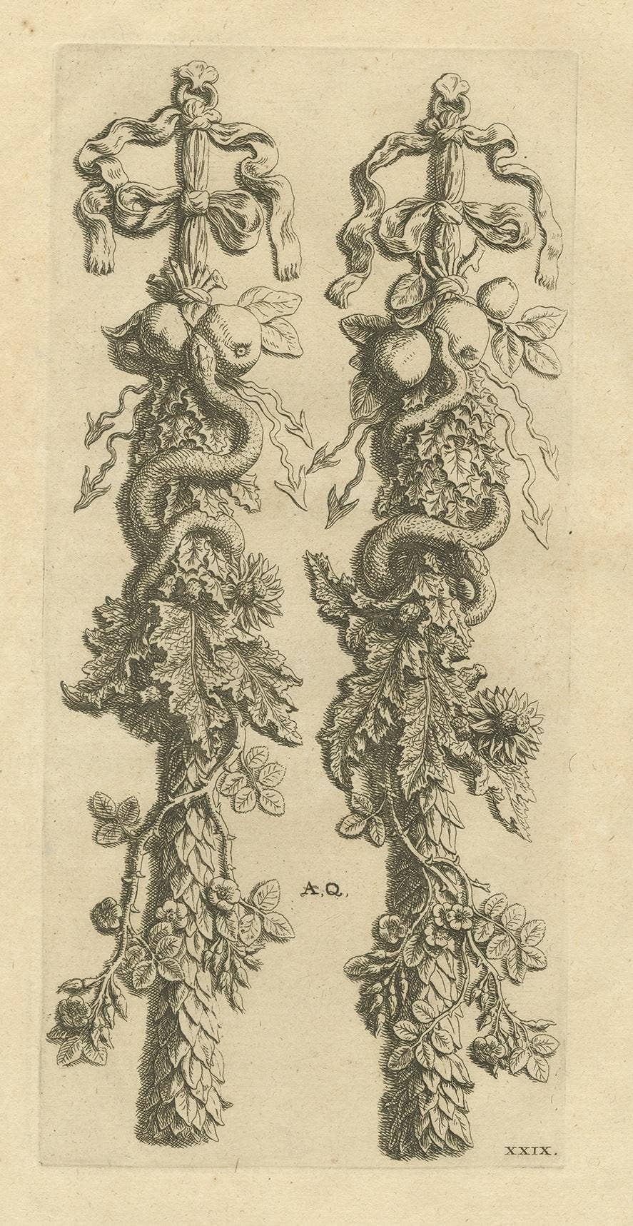 Antique Print of the Ornaments in the Great Hall of the City Hall of Amsterdam