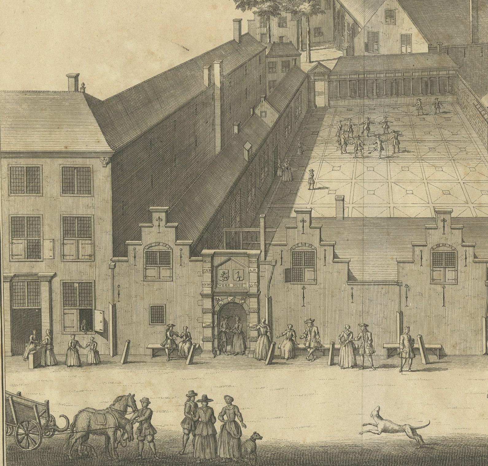 18th Century Antique Print of the Orphanage in the Hague in the Netherlands For Sale