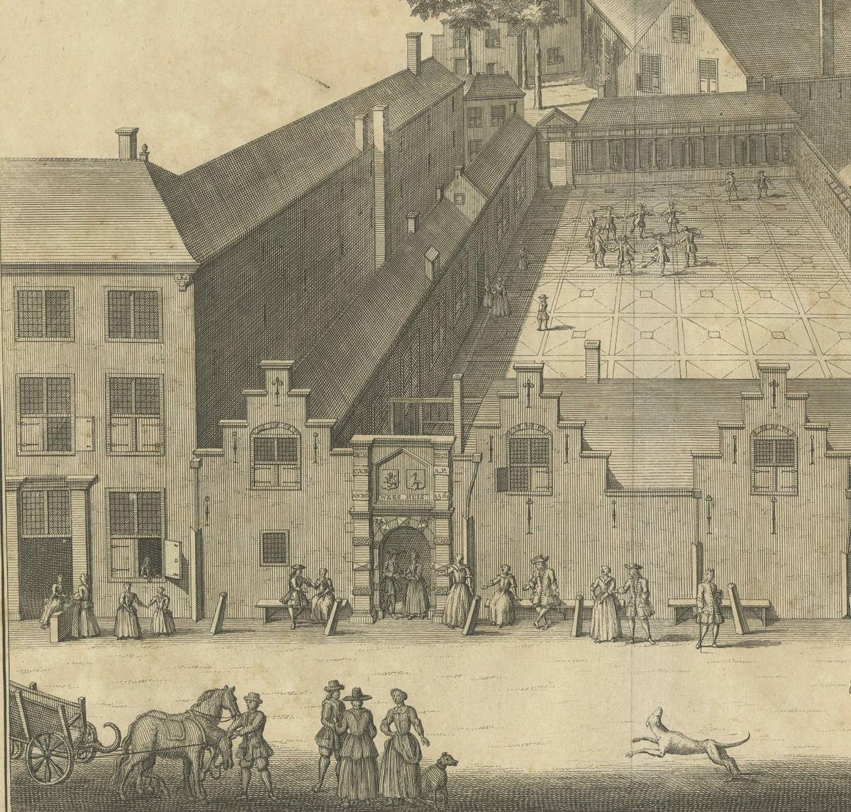 Antique Print of the Orphanage in the Hague in the Netherlands