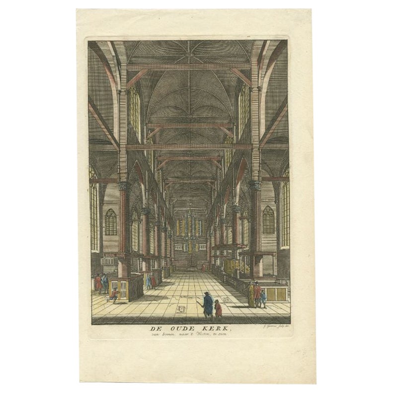 Antiker antiker Druck der „Oude Kerk“ in Amsterdam von Goeree, 1765