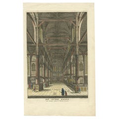 Antiker antiker Druck der „Oude Kerk“ in Amsterdam von Goeree, 1765