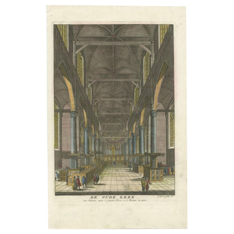 Antiker antiker Druck der „Oude Kerk“ in Amsterdam von Goeree, 1765
