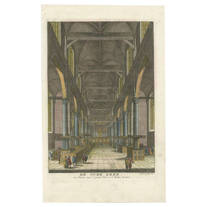 Antique Print of the 'Oude Kerk' in Amsterdam by Goeree, 1765