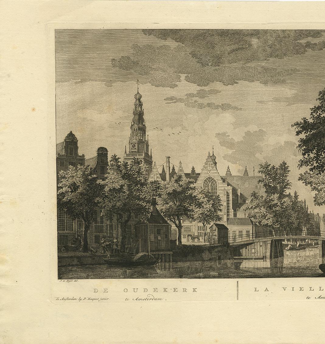 Antique Print of the 'Oudekerk' Church in Amsterdam by P. Van Liender, 1760 In Good Condition For Sale In Langweer, NL